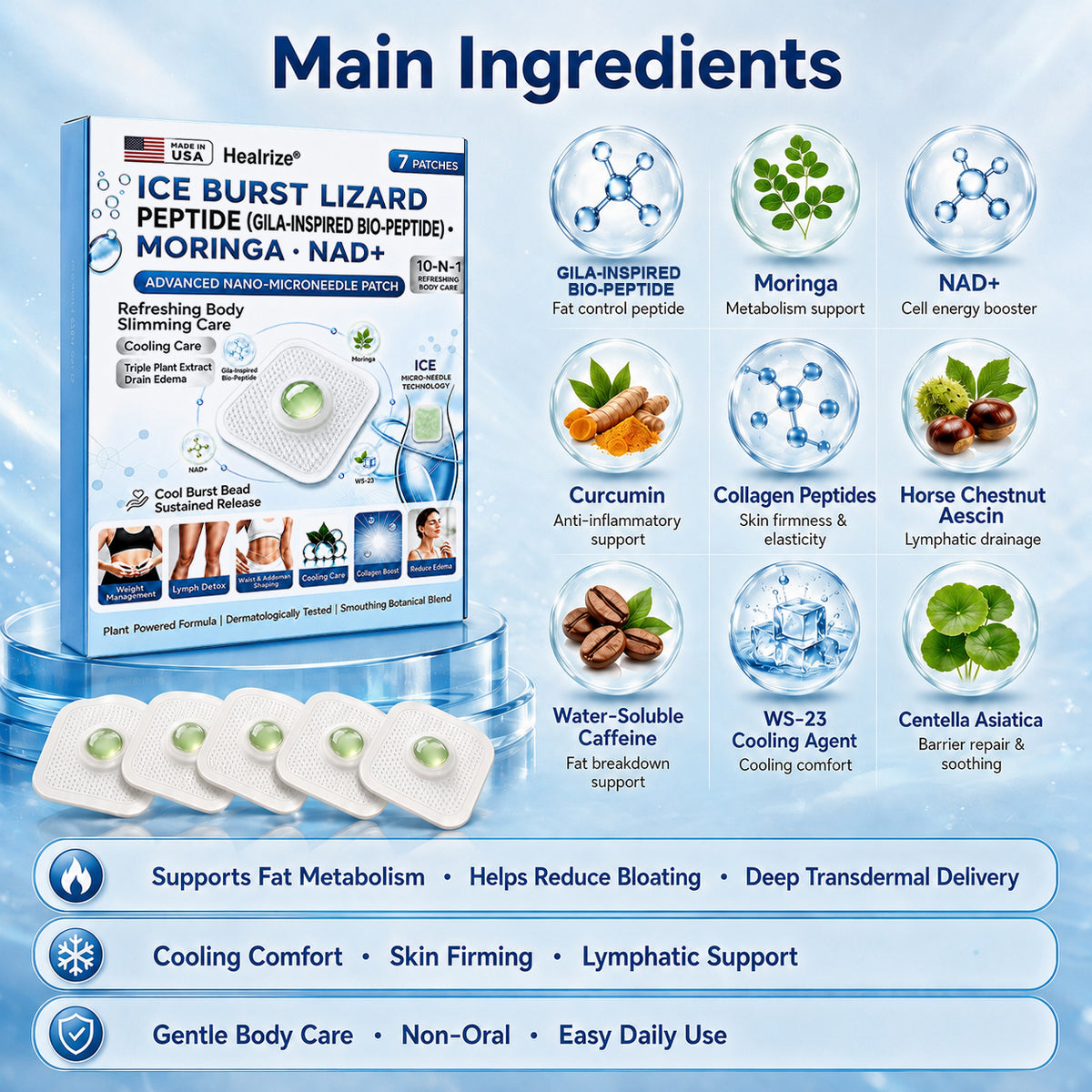 💫 Official U.S. Store | Healrize® ICE BURST LIZARD PEPTIDE (Gila-Inspired Bio-Peptide)・Moringa・NAD+ Advanced Nano-Microneedle Patch🎁