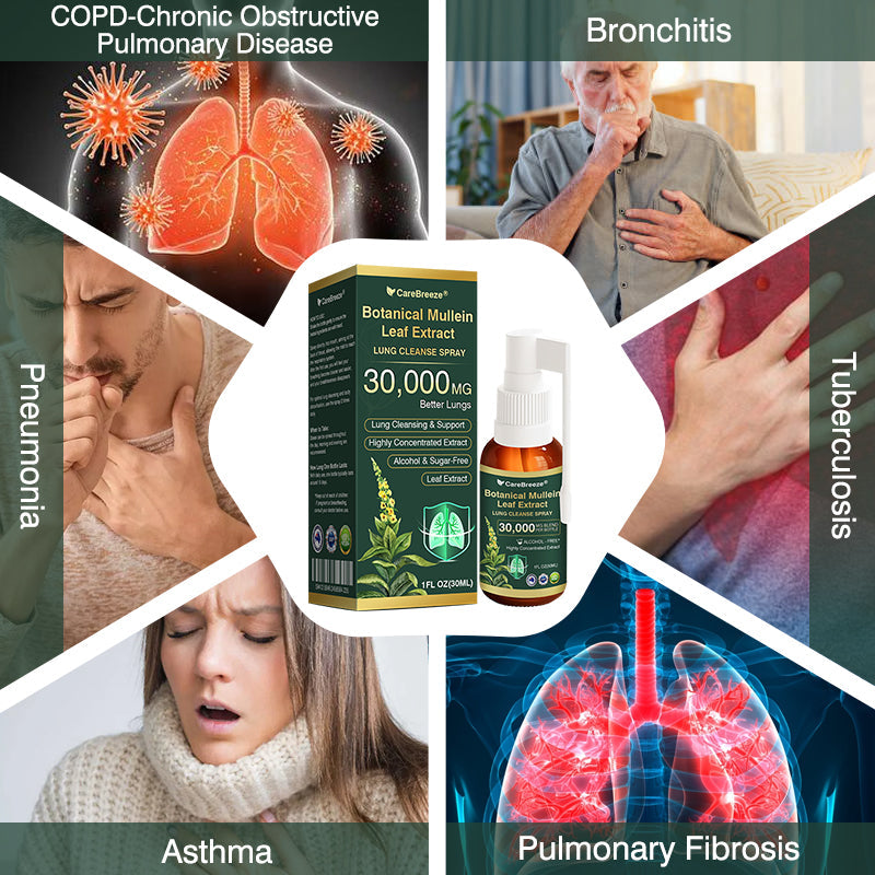 ✅Official Store:CareBreeze® Botanical Mullein Leaf Extract Lung Cleanse Spray（👨‍⚕️Directly acts on COPD, asthma, chronic bronchitis (CB), respiratory infections, lung cancer, sinusitis, and other conditions）