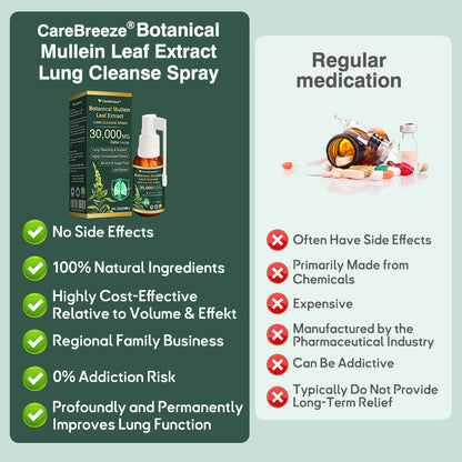 ✅Official Store:CareBreeze® Botanical Mullein Leaf Extract Lung Cleanse Spray（👨‍⚕️Directly acts on COPD, asthma, chronic bronchitis (CB), respiratory infections, lung cancer, sinusitis, and other conditions）