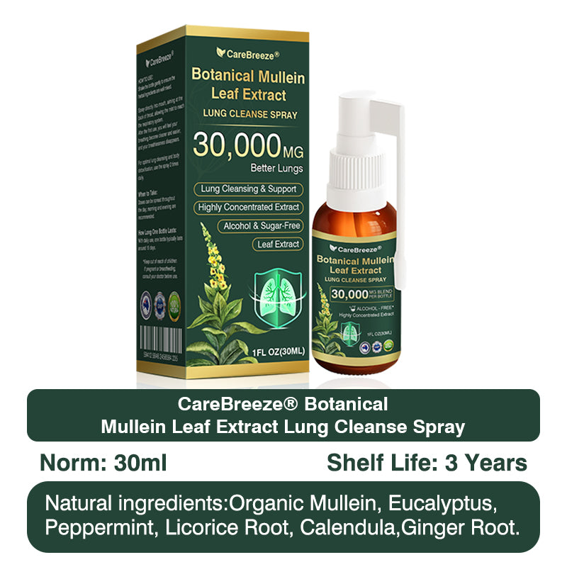 ✅Official Store:CareBreeze® Botanical Mullein Leaf Extract Lung Cleanse Spray（👨‍⚕️Directly acts on COPD, asthma, chronic bronchitis (CB), respiratory infections, lung cancer, sinusitis, and other conditions）