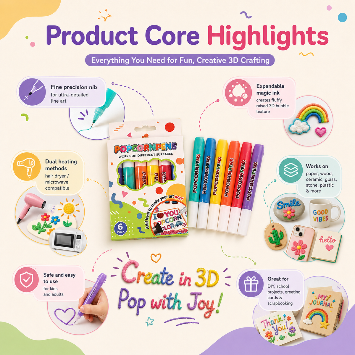 🧨 3D Puffy Magic Markers – Draw, Heat & Watch Your Art Puff Up🎁