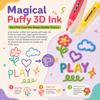 🧨 3D Puffy Magic Markers – Draw, Heat & Watch Your Art Puff Up🎁